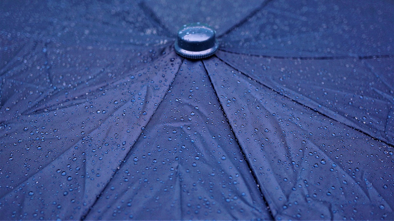 En esta fotografía, vemos un paraguas parando el agua de la lluvia
